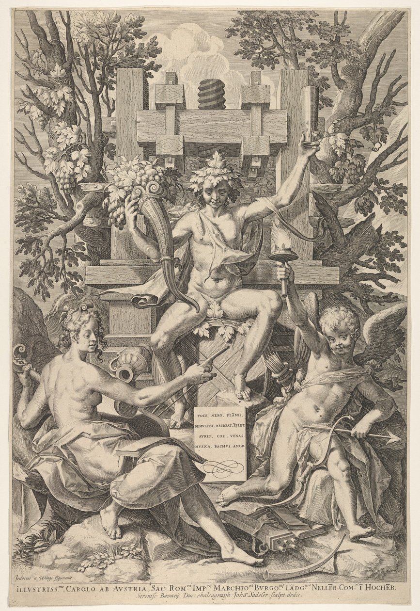 Bacchus, Zene, Amor, 1575-1600. alkotó: Johann Sadeler I