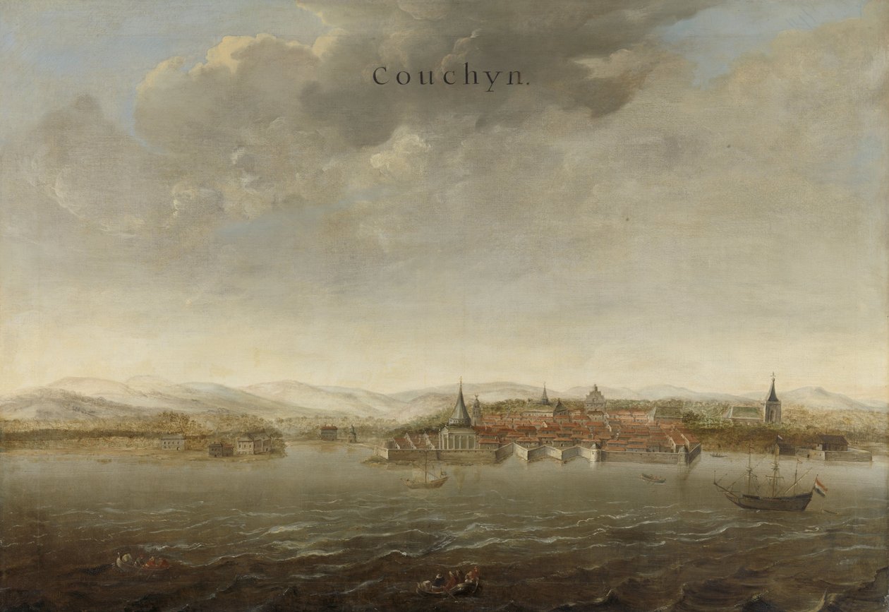 Cochin kilátása az indiai Malabar-parton, 1662-3 alkotó: Johannes Vinckeboons