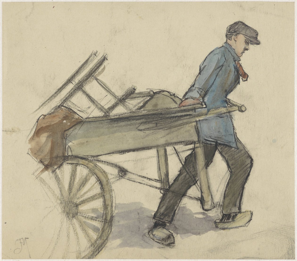 Férfi tolókocsit húz alkotó: Johannes Abraham Mondt