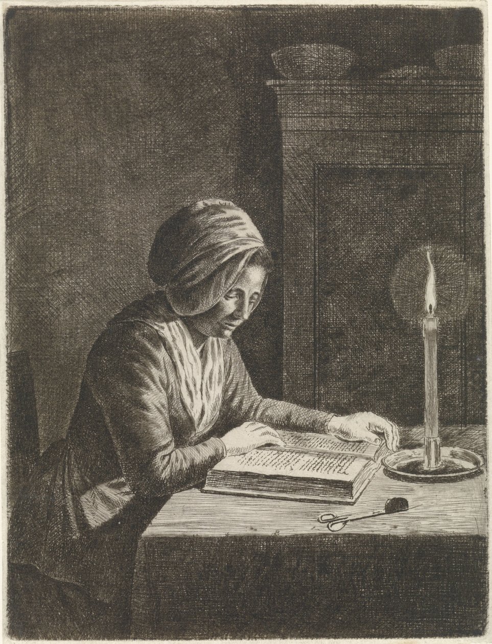 Sötét szoba olvasó nővel alkotó: Johannes Christiaan Janson