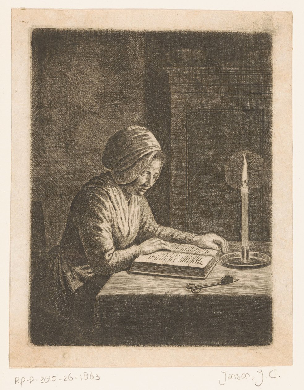 Sötét szoba olvasó nővel alkotó: Johannes Christiaan Janson