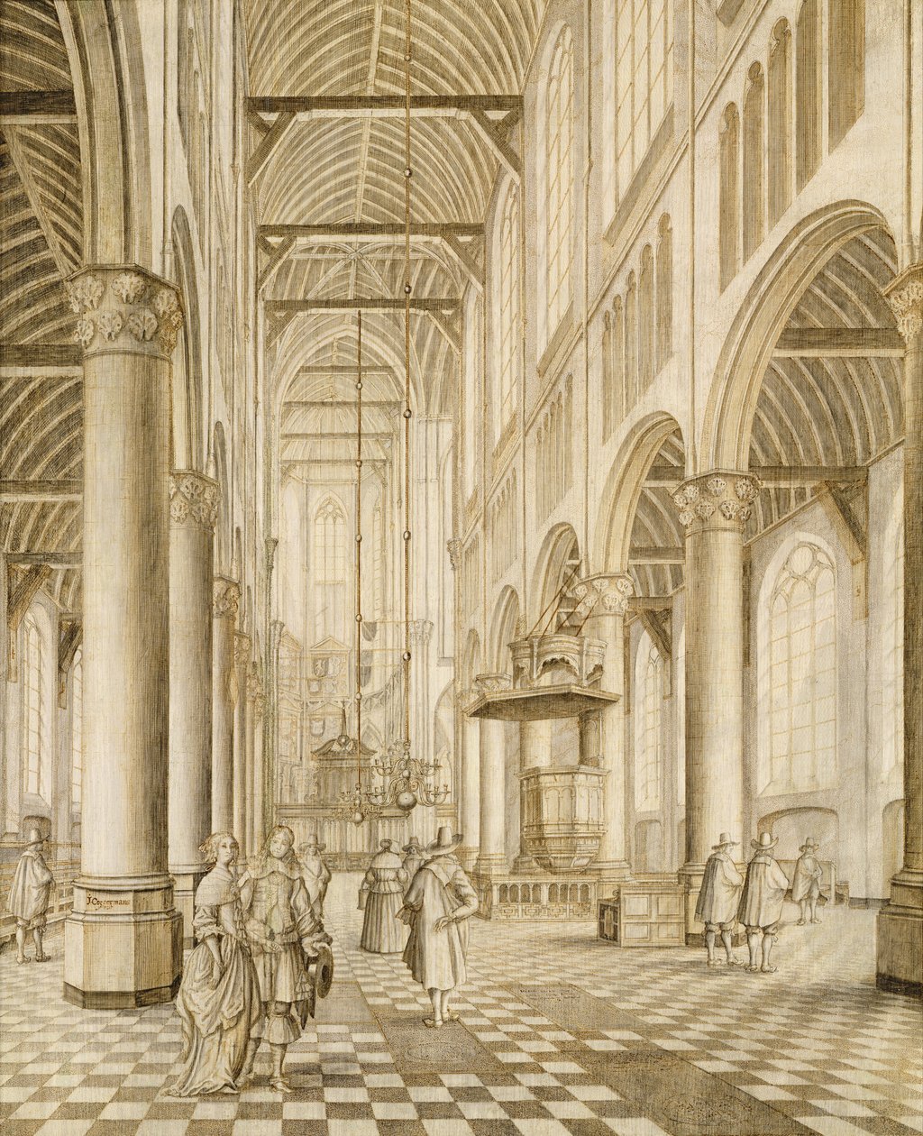 Az új templom belseje, Delft alkotó: Johannes Coebermans