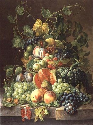 Gyümölcskosár (olaj, panel) alkotó: Johannes Hendrick Fredriks