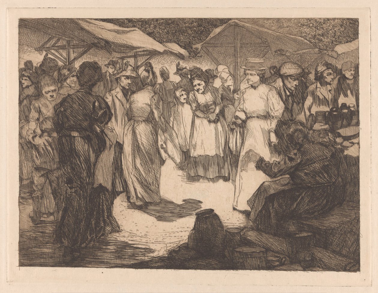 Piaci jelenet férfiakkal és nőkkel alkotó: Johannes Josephus Aarts