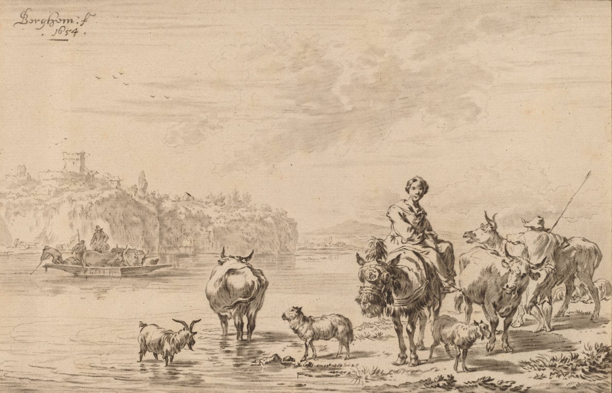 Öszvéren ülő nő, 1769. alkotó: Johannes Kornlein