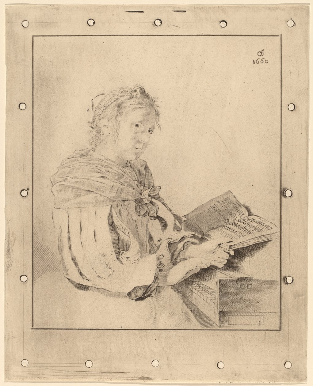 Fiatal lány a billentyűzeten, 1767. alkotó: Johannes Kornlein