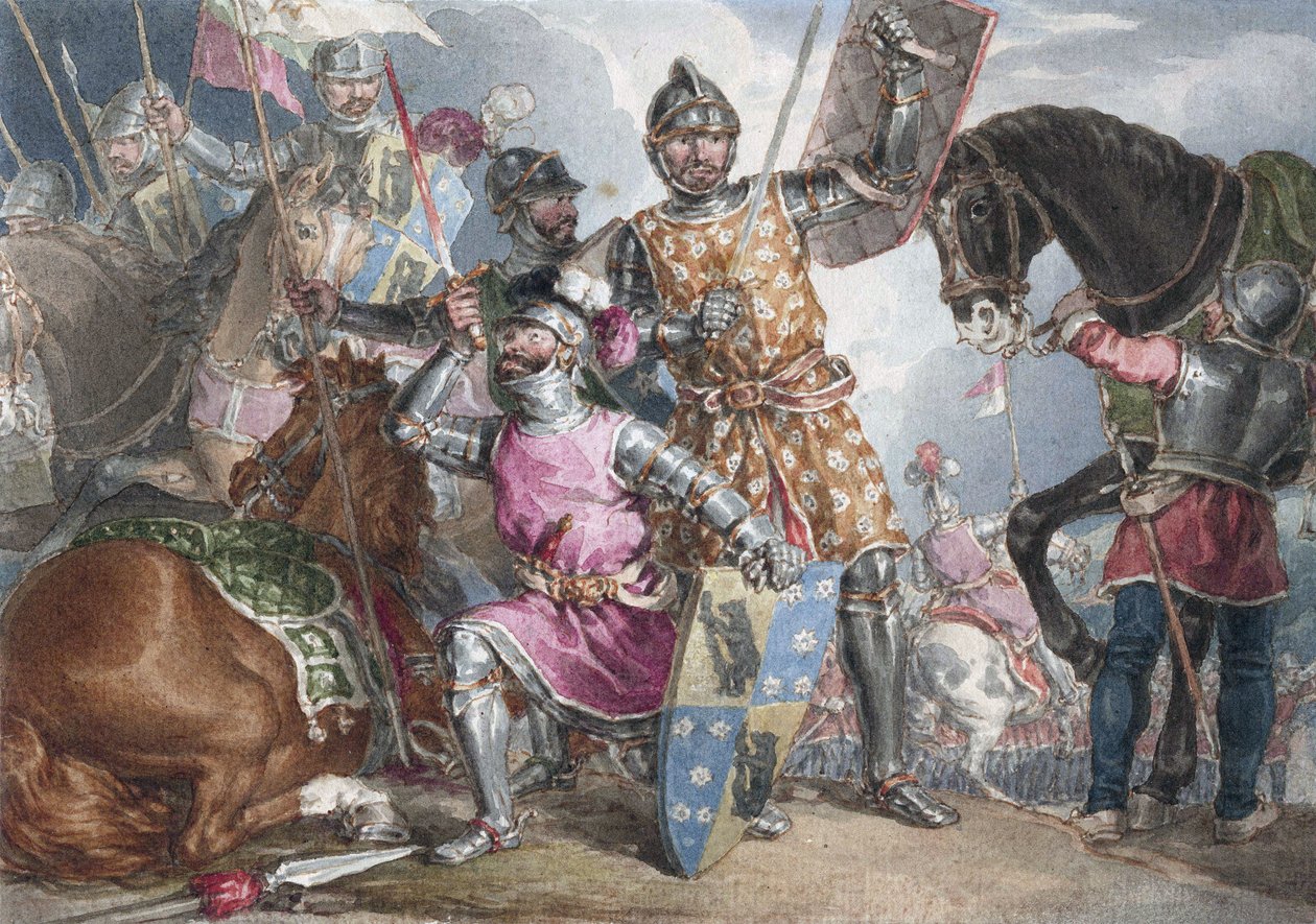 Henrik király, III. Rész, II. Felvonás, III. Jelenet, Warwick, Edward és Richard a towtoni csatában alkotó: John Augustus Atkinson