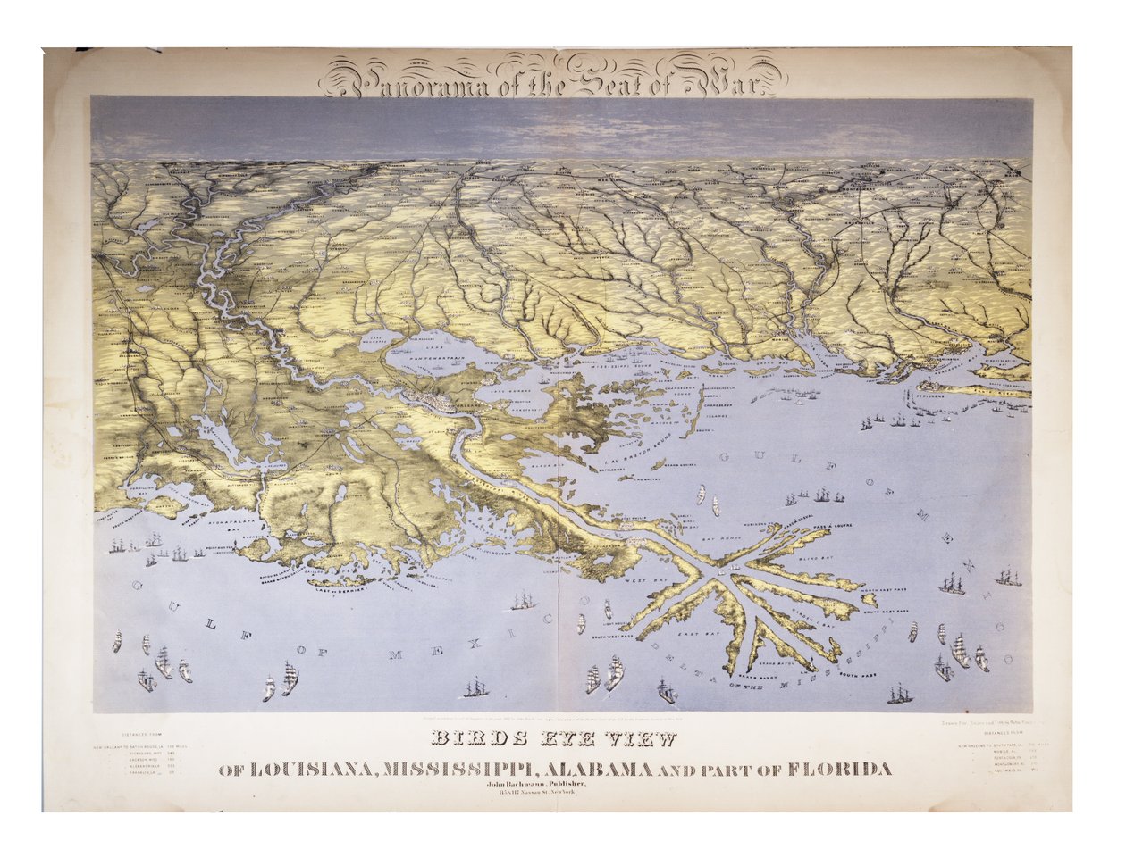 Panoráma a háború székhelyéről: Madártávlat Louisiana, Mississippi, Alabama és Florida egy része, 1861 alkotó: John Bachmann