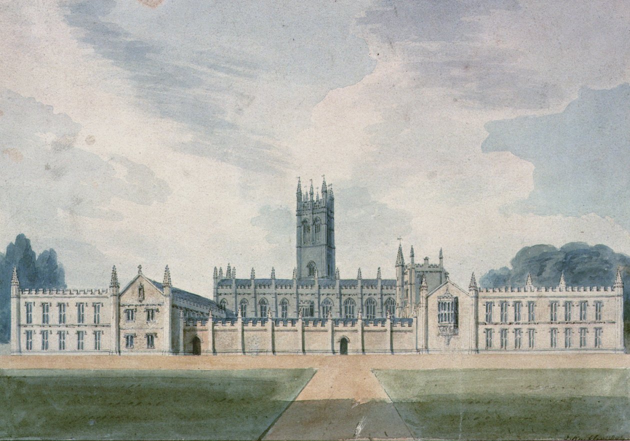 Magdalen College, Oxford, 1804 (akvarell) alkotó: John Chessell Buckler