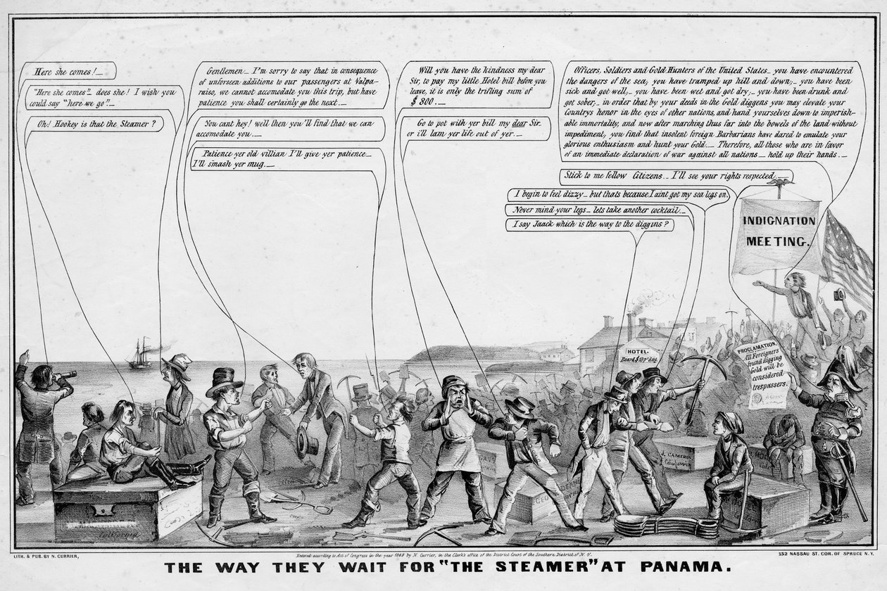 Ahogy várják a The Steamer Panamában című filmet, kiadó: N Currier, New York, 1849 alkotó: John Cameron