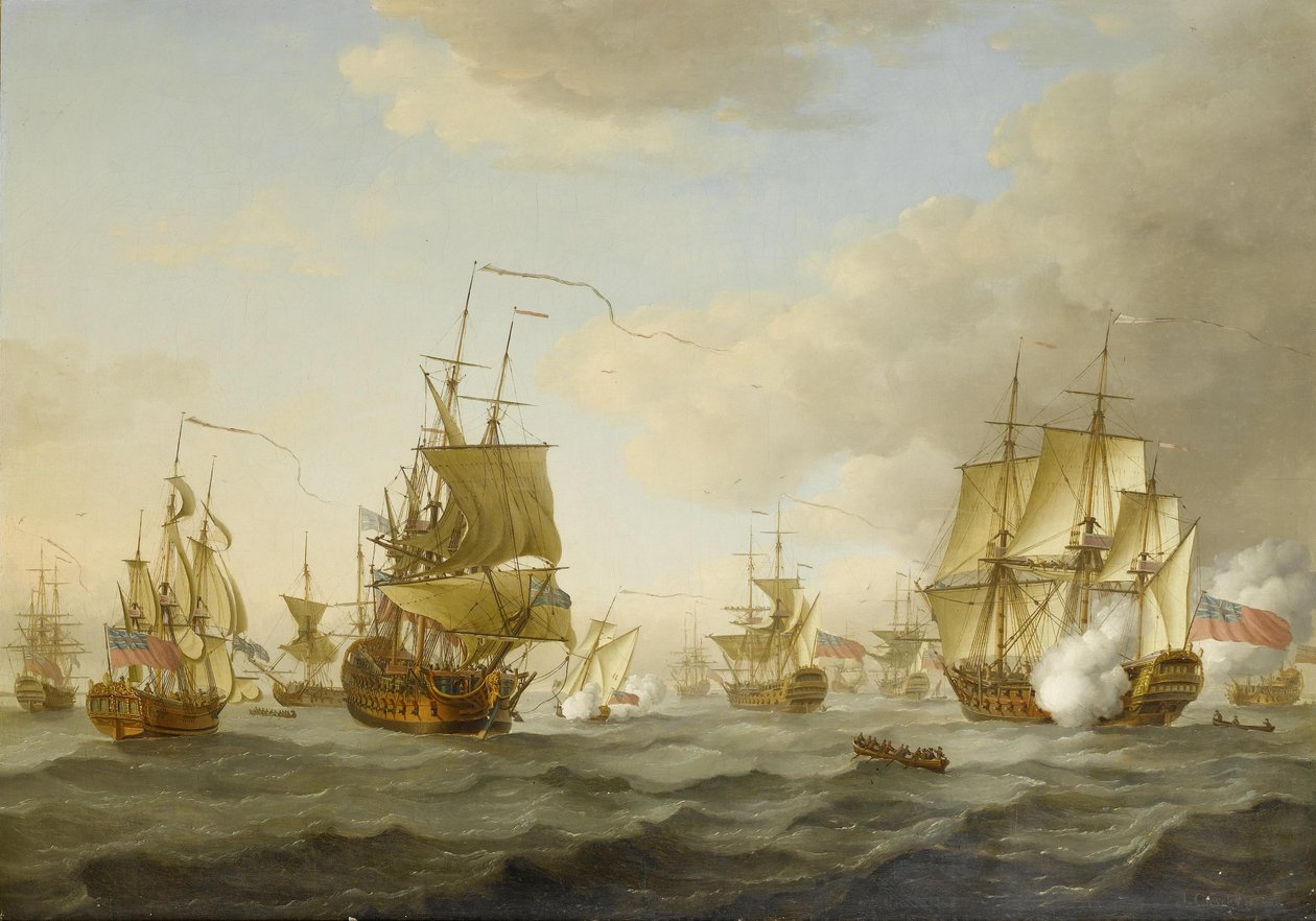 Byng admirális flottája elindul Spithead felől alkotó: John Cleveley the elder