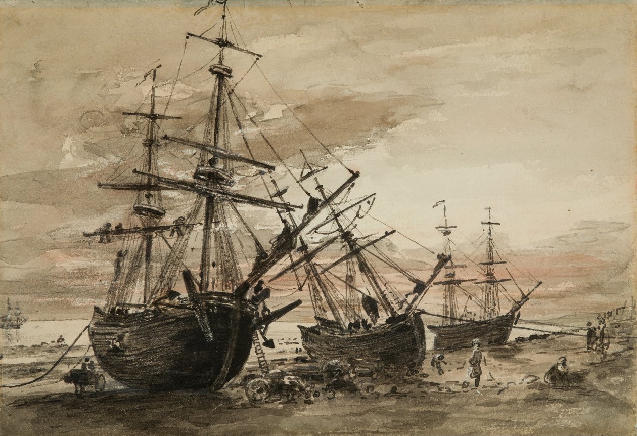 Coal Brigs a Brighton Beach-en, 1824 körül (wc fekete ólom felett papíron) alkotó: John Constable