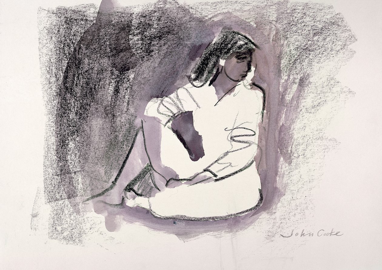 Ülő figura, 1999 (viaszkréta és mosás papíron) alkotó: John Cooke
