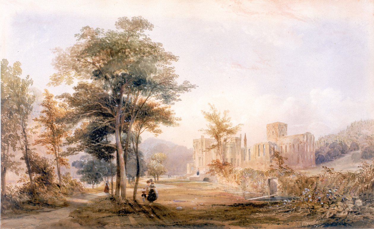 Brinkburn Grange, Northumberland és Ruins of Priory (bc, tinta, ceruza és wc papíron, kártyára ragasztva) alkotó: John Dobson