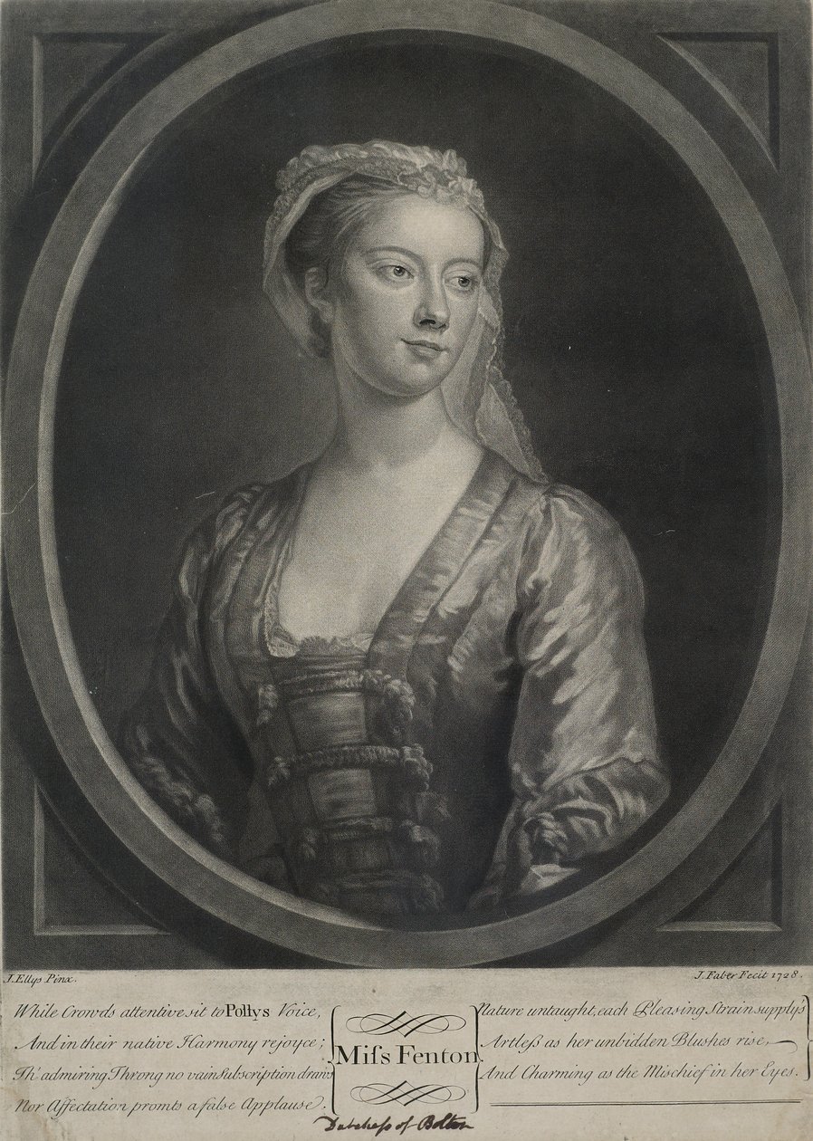 Miss Fenton, metszet: Ifjabb John Faber (1695-1756 körül), 1728 (metszet) alkotó: John Ellys