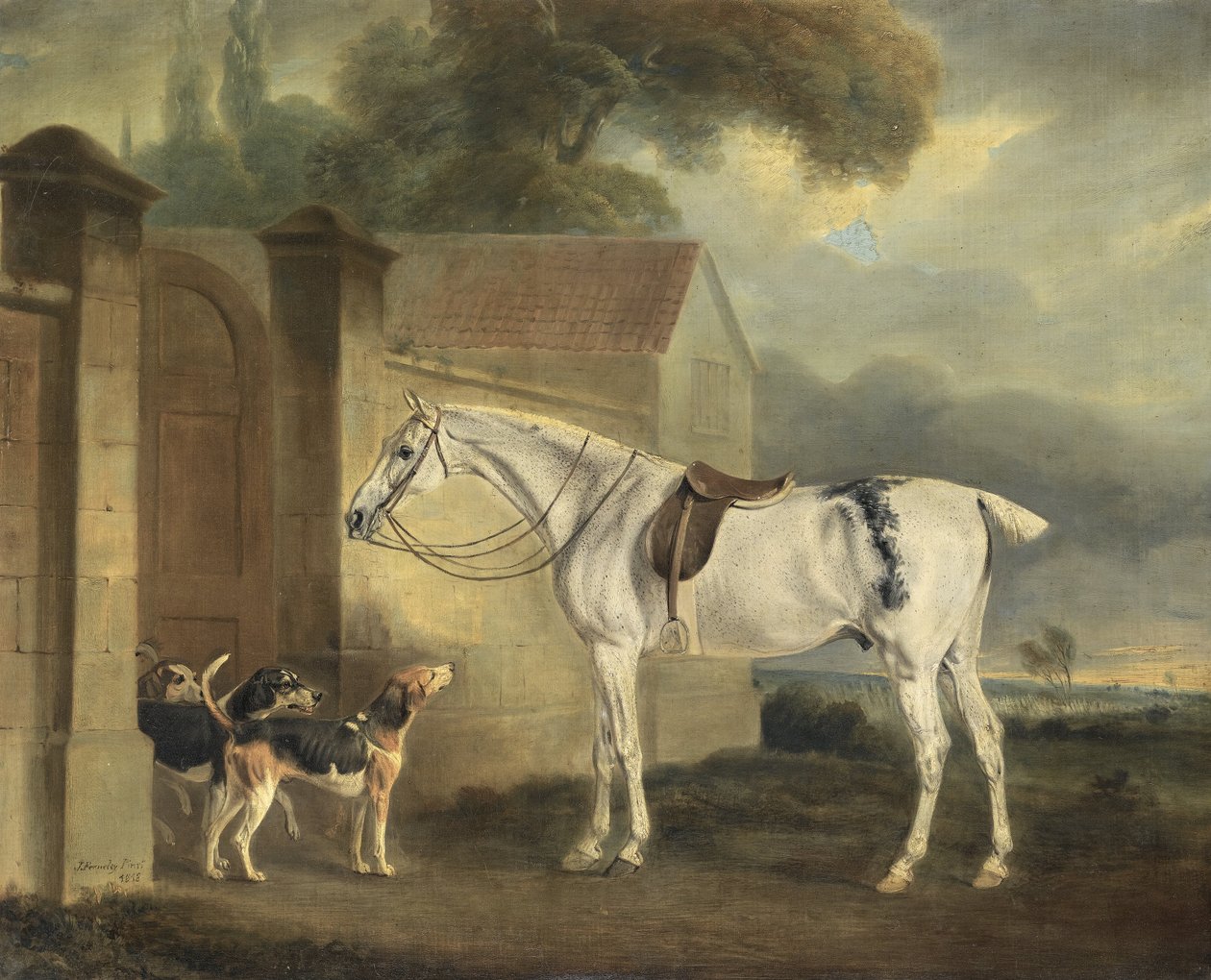Lord Lonsdales Fleabitten szürke vadász, sárgaréz, Cottesmore -ban a Cottesmore Hounds -szal alkotó: John Ferneley