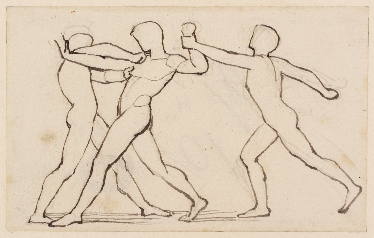 Három birkózó figura csoportja (ceruza, toll és tus, papír) alkotó: John Flaxman