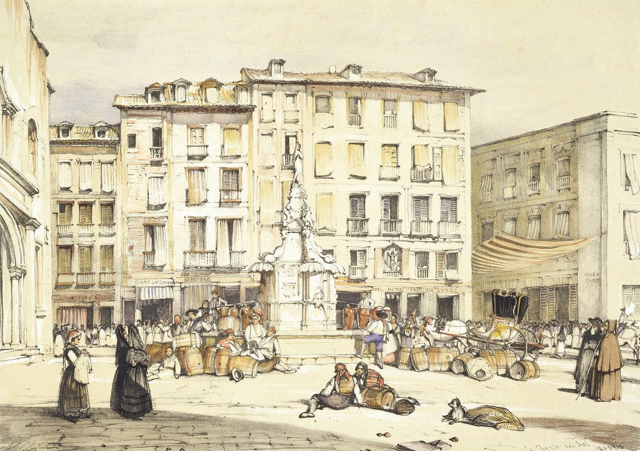 La Puerta del Sol, Madrid, a Charles Joseph Hullmandel (1789-1850) által metszett "Sketches of Spain" című, 1836-ban kiadott műből. alkotó: John Frederick Lewis