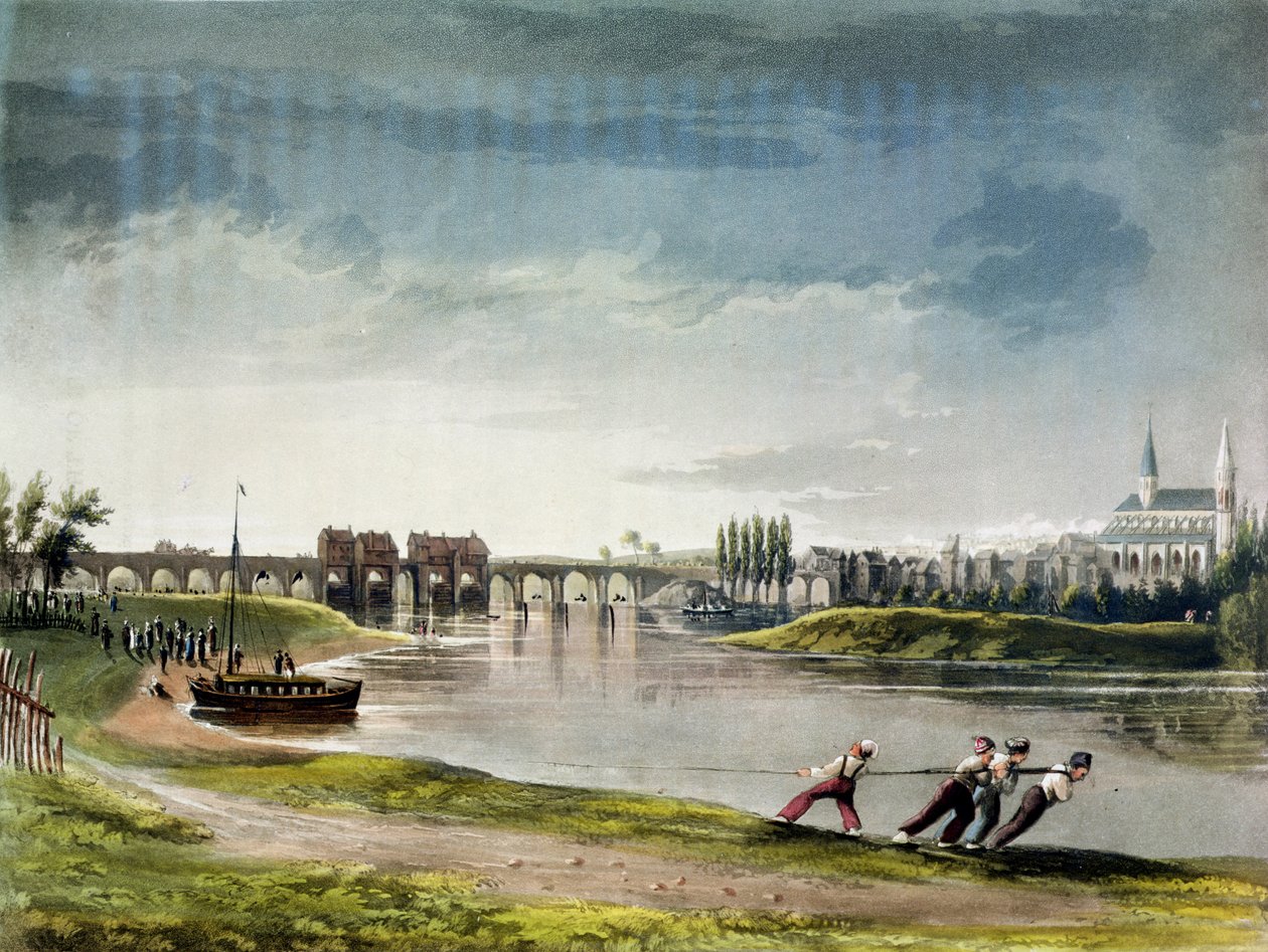 Poissy, a „Nézetek a Szajnán” című könyvből, Thomas Sutherland (sz. 1785) metszete, R. Ackermann (1764-1834) kiadója, 1821 alkotó: John Gendall