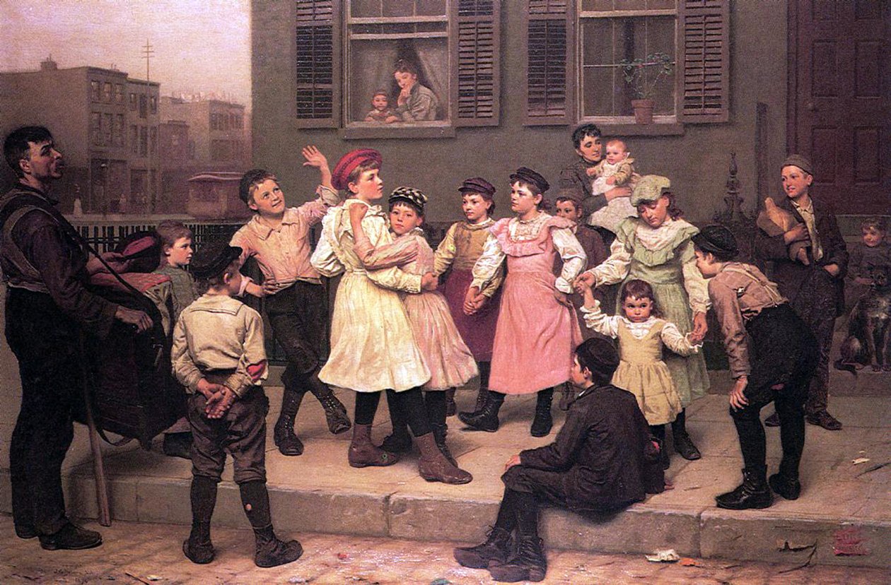 Gyermekek táncolnak az utcán, 1894 alkotó: John George Brown