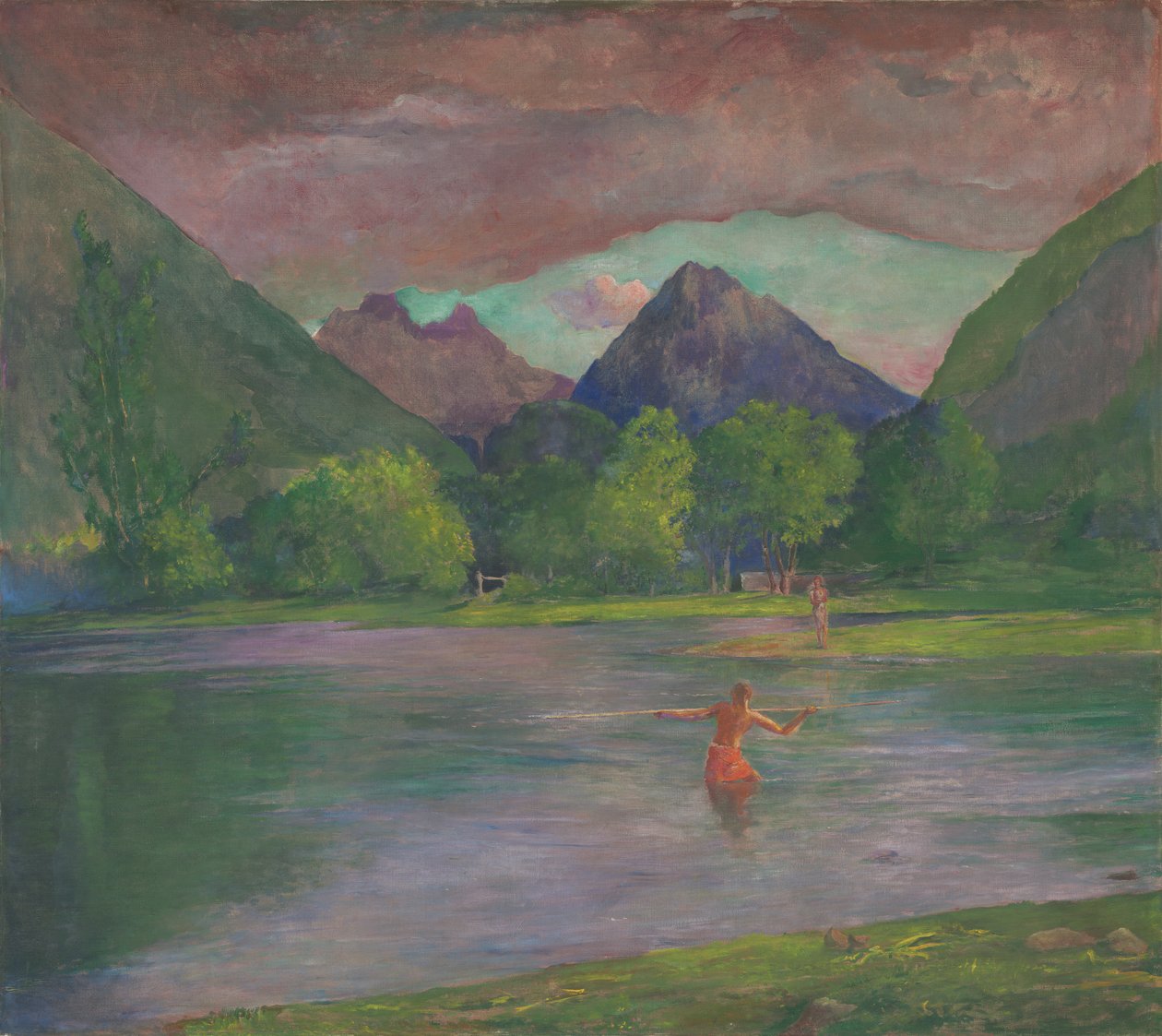 Afterglow, Tautira folyó, Tahiti, Fisherman Spearing a Fish, 1895 körül alkotó: John La Farge or Lafarge