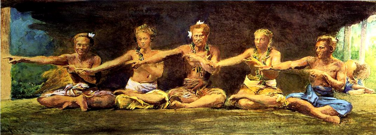 Siva tánc 5 táncossal, Vaiala, Szamoa, 1890 (wc és gouache papíron) alkotó: John La Farge or Lafarge