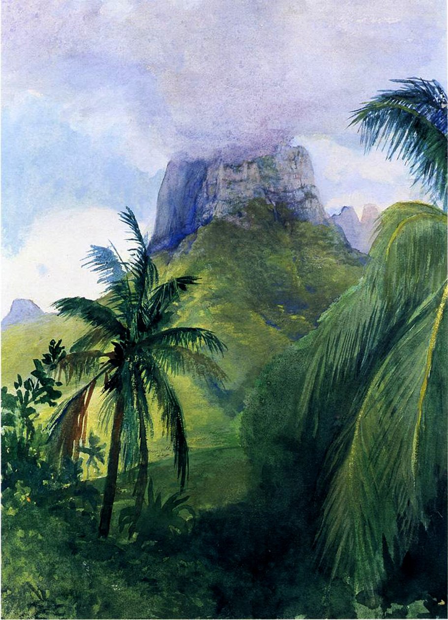 A Maua Roa csúcsa, Moorea, Society Islands, 1891 (wc és gouache papíron a fedélzeten) alkotó: John La Farge or Lafarge