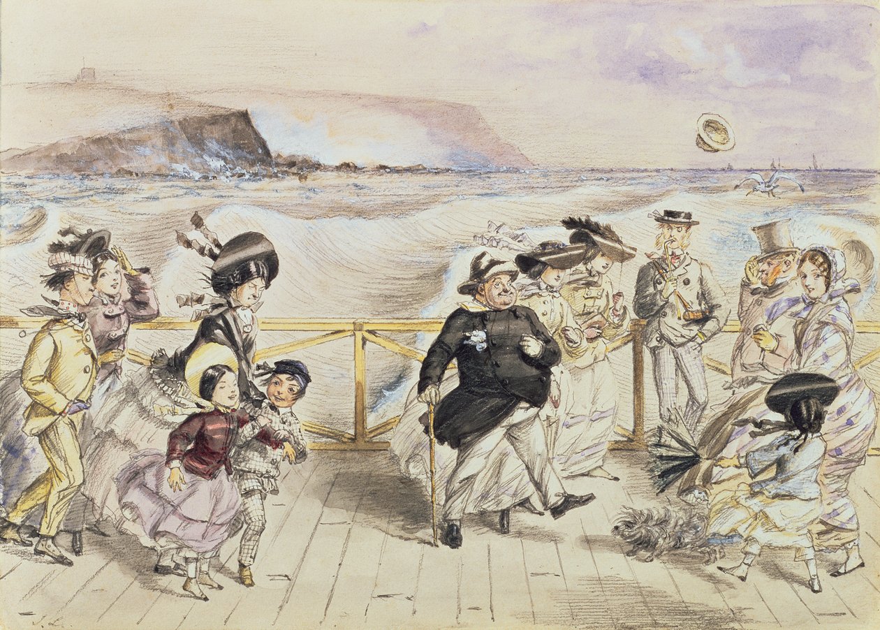 Egy lendületes nap a tengerparton (wc ceruza fölött papíron) alkotó: John Leech
