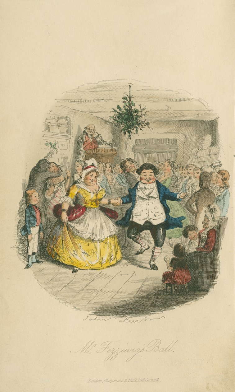 Fezziwig bálja – Karácsonyi ének, 1843 (színes rézkarc) alkotó: John Leech