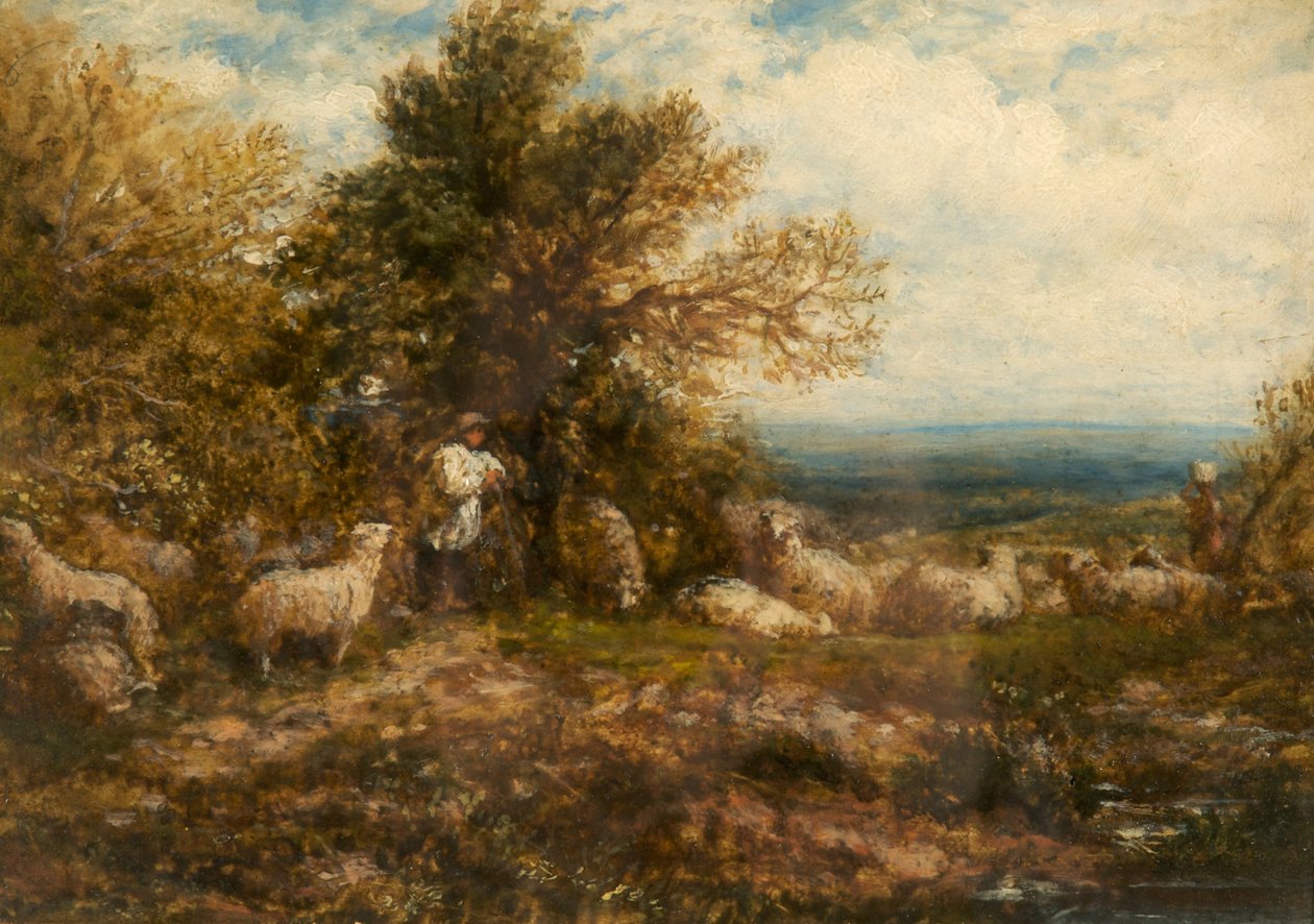 Nyugalomban lévő juhok; a nyáj gondozása, 1840-80 körüli évek alkotó: John Linnell