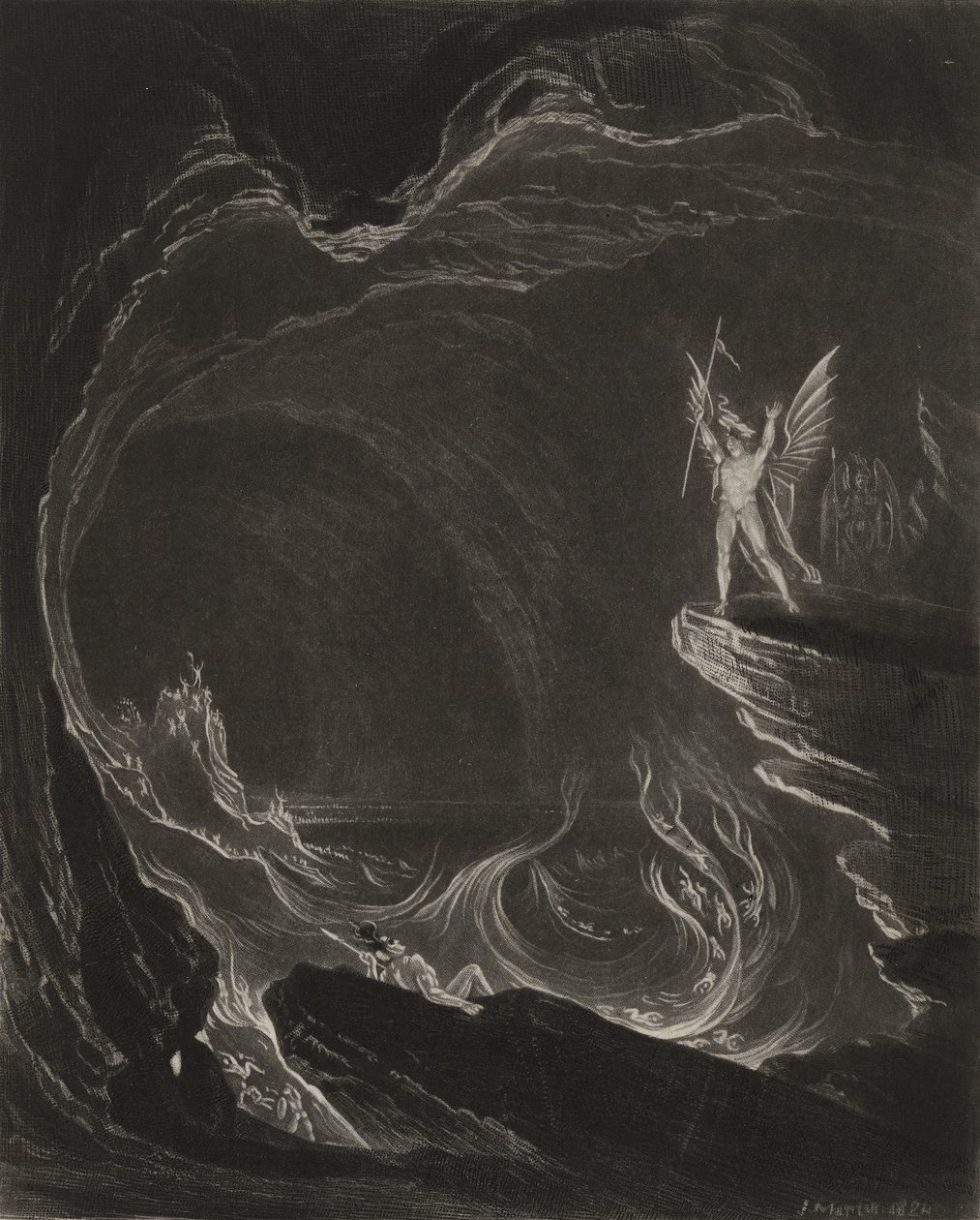 Sátán és a bukott angyalok, 1827 körül (mezzotint) alkotó: John Martin