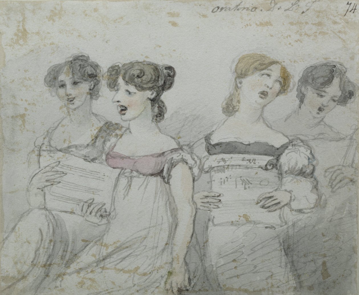 Oratóriumelőadás a Drury Lane Színházban, egy triptichon második része, 1814 (wc és tinta) (lásd még: 84543 és 84545) alkotó: John Nixon