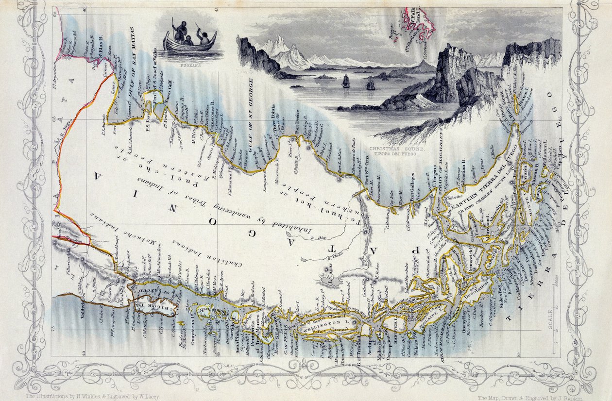 Patagónia, a John Tallis és Co., New York és London által kiadott világtérkép-sorozatból, 1850-es évek. alkotó: John Rapkin