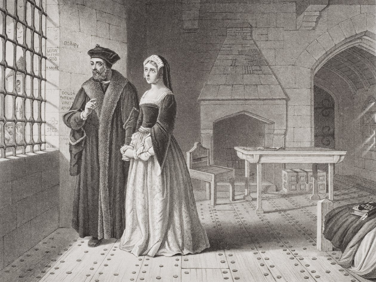 Sir Thomas More (1477-1535) és lánya, Margaret, akik a börtönablakából megfigyelik a kivégzésre induló szerzeteseket, az „Az angol és skót történelem illusztrációi” I. kötetéből alkotó: John Rogers Herbert