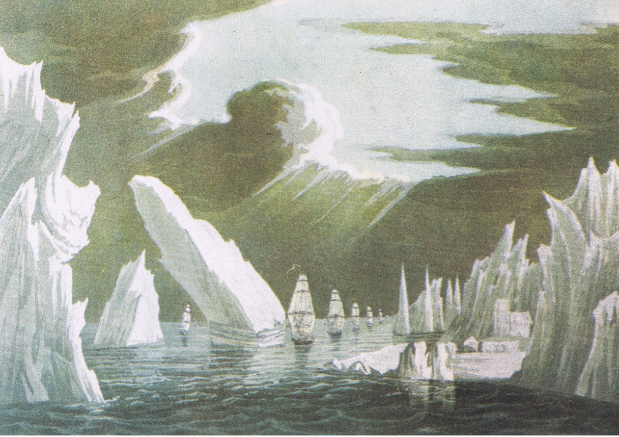 Áthaladás a jégen, 1818. június Sir John Ross Felfedezőút 1819, a British Adventure-ből, kiadó: Collins, 1947 alkotó: John Ross