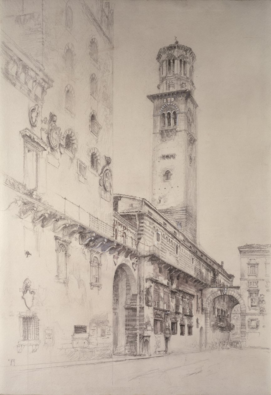 Piazza dei Signori, Verona, 19. század (ceruza és WC papíron) alkotó: John Ruskin