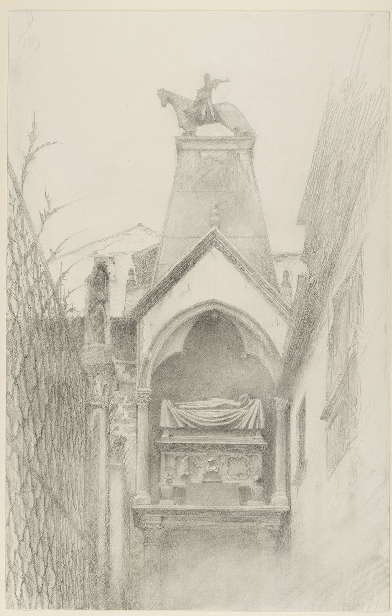 Can Grande della Scala veronai sírjának tanulmányozása, 1869. május-augusztus (grafit papíron) alkotó: John Ruskin