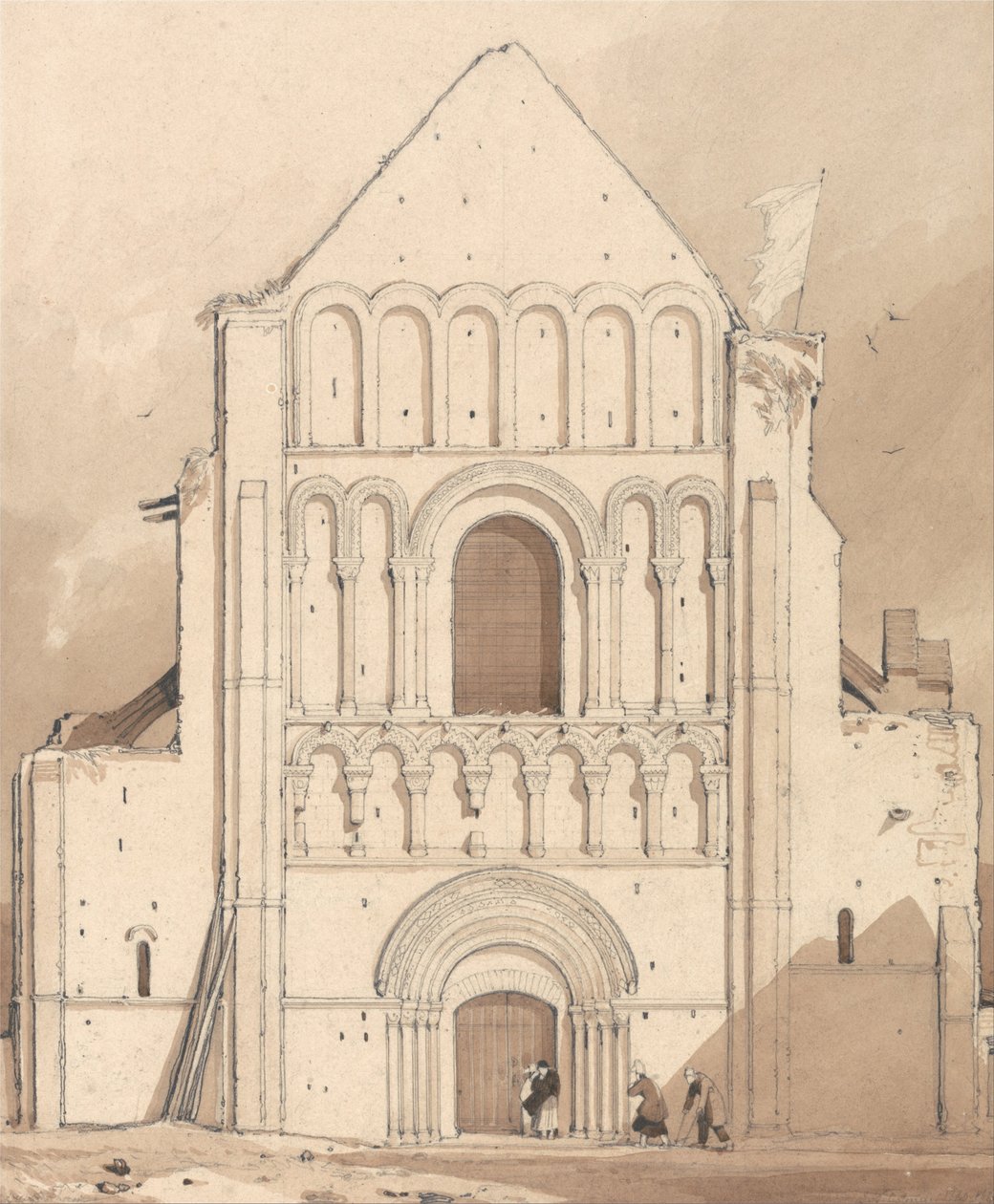 Az Ouistreham -templom (Ouistreham) nyugati frontja, Caen közelében, Normandia alkotó: John Sell Cotman