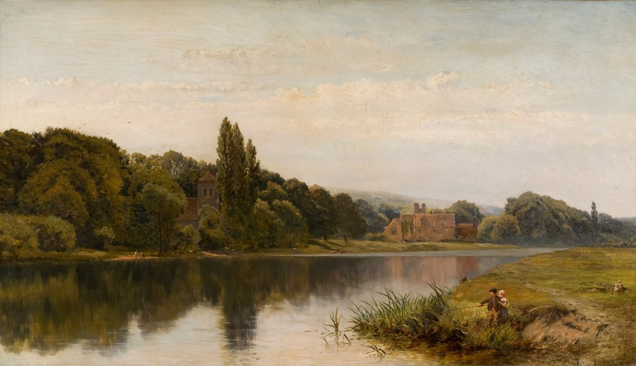 Nyáron a Temzén, a Bisham-templom és az apátság, 1875 körül alkotó: John Surtees