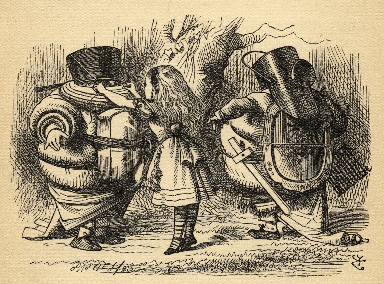 A csata a csörgő felett, illusztrációja Lewis Carroll (1832-98) „Through the Looking Glass” című művéből, először 1871-ben jelent meg alkotó: John Tenniel