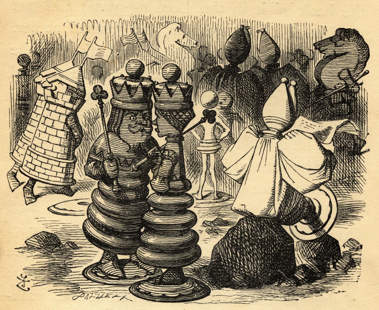 A sakkozók, Lewis Carroll (1832-98) „Through the Looking Glass” című művéből készült illusztráció, először 1871-ben jelent meg alkotó: John Tenniel
