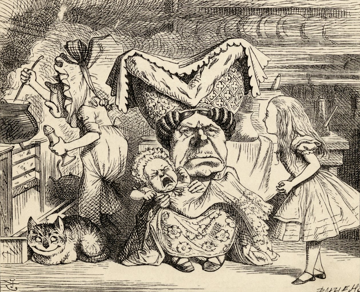 A hercegnő a családjával, Lewis Carroll "Alice kalandjai Csodaországban" című, 1891-ben megjelent művéből. alkotó: John Tenniel