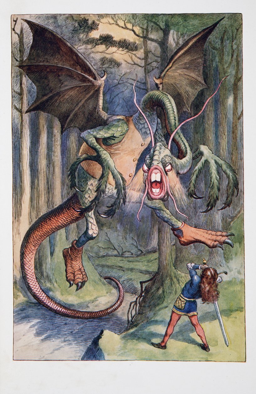 A Jaberwock, lángoló szemekkel, átjött a Tulgey erdőn, Alices Adventures In Wonderland And Through The Looking-Glass And What Alice Found There, írta Lewis Carroll (1832 - 98), kiadó: Lewis Carroll (1832 - 98). alkotó: John Tenniel