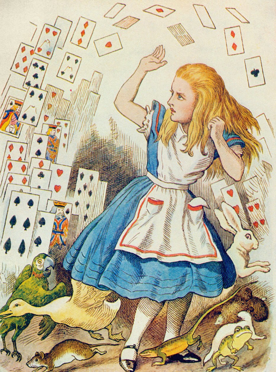 A kártyazuhany, illusztráció Lewis Carroll (1832-98) "Alice Csodaországban" című művéből. alkotó: John Tenniel