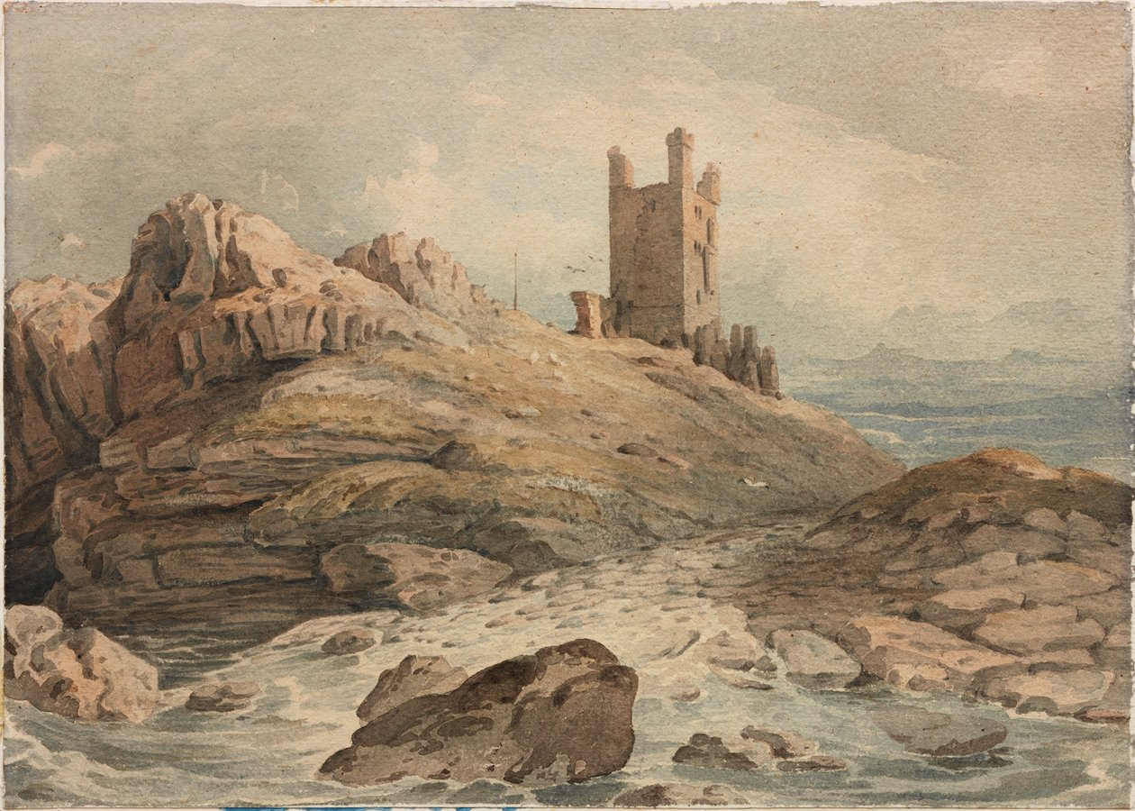 Dunstanburgh Castle (ceruza és akvarell, papír (kartonra)) alkotó: John Varley