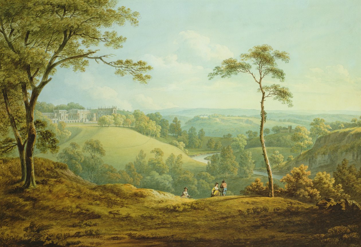 A püspöki palota, Auckland kastély, a Deercote túloldalával (akvarell papíron) alkotó: John Warwick Smith