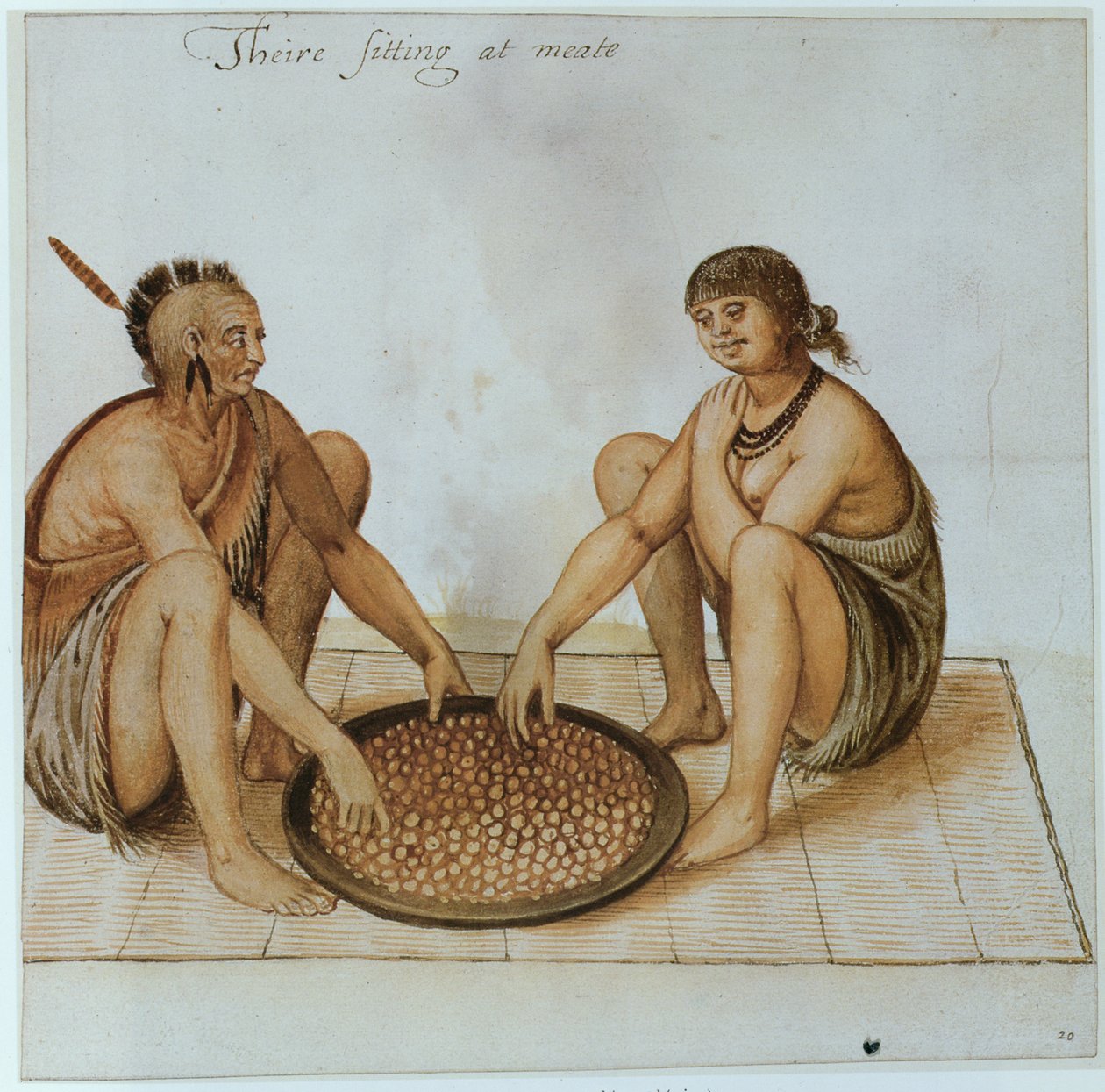Indiai férfi és nő evés alkotó: John White