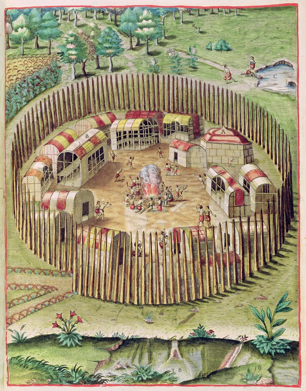 Pomeiooc erődvárosa, az "Admiranda Narratio..."-ból, Theodore de Bry (1528-98) metszetében, 1585-88 alkotó: John White