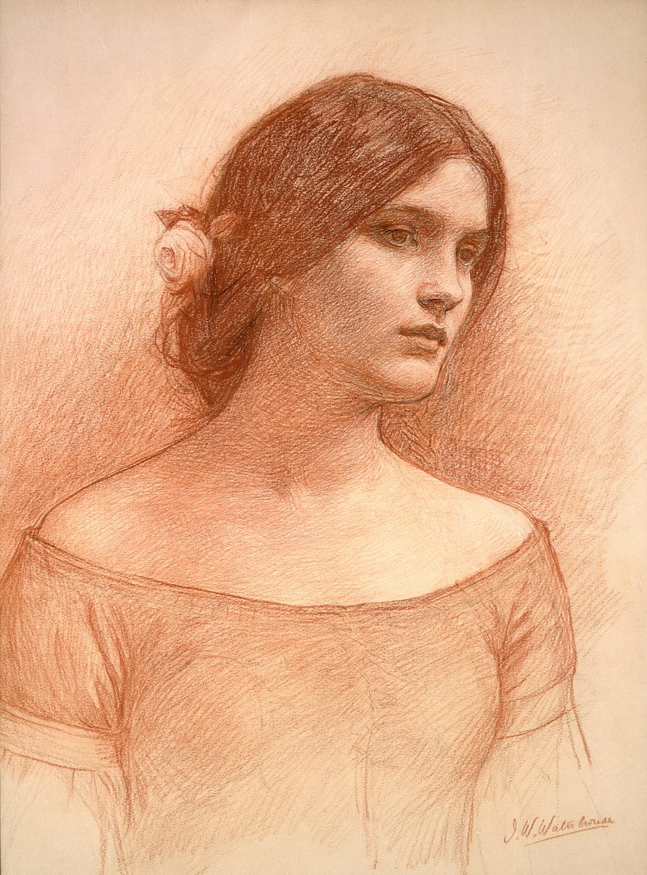 Tanulmány a „The Lady Clare”-hez, 1900 körül (vörös kréta papíron) (lásd: 55018) alkotó: John William Waterhouse