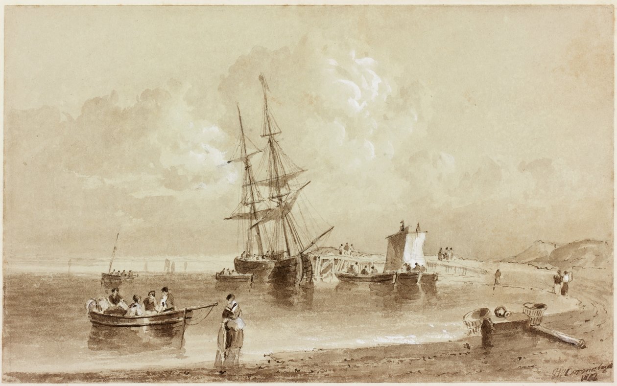 Budle Bay, Northumberland (tinta (szépia) papíron) alkotó: John Wilson Carmichael